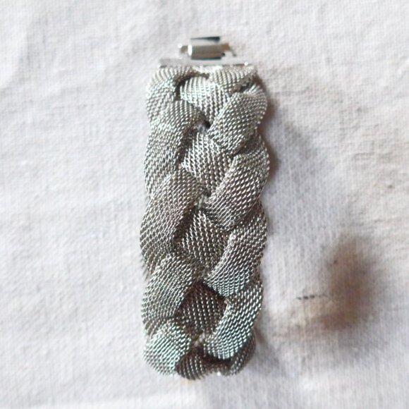 Braided Mesh Silvertone Bracelet - Picture 1 of 9